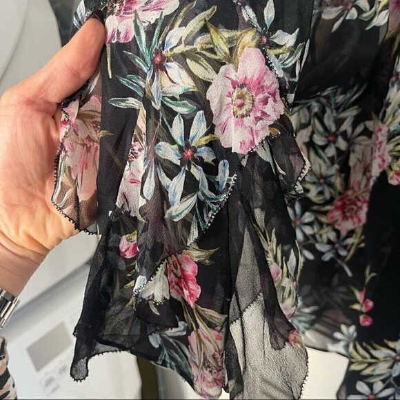 INTERMIX Caitlin Black Flower Silk Top - Picture 2 of 7